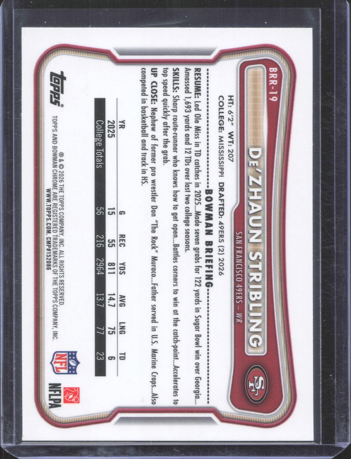 Bowman 2026 Bowman De'Zhaun Stribling #BRR-19 Chrome Rookie Red RC Logo