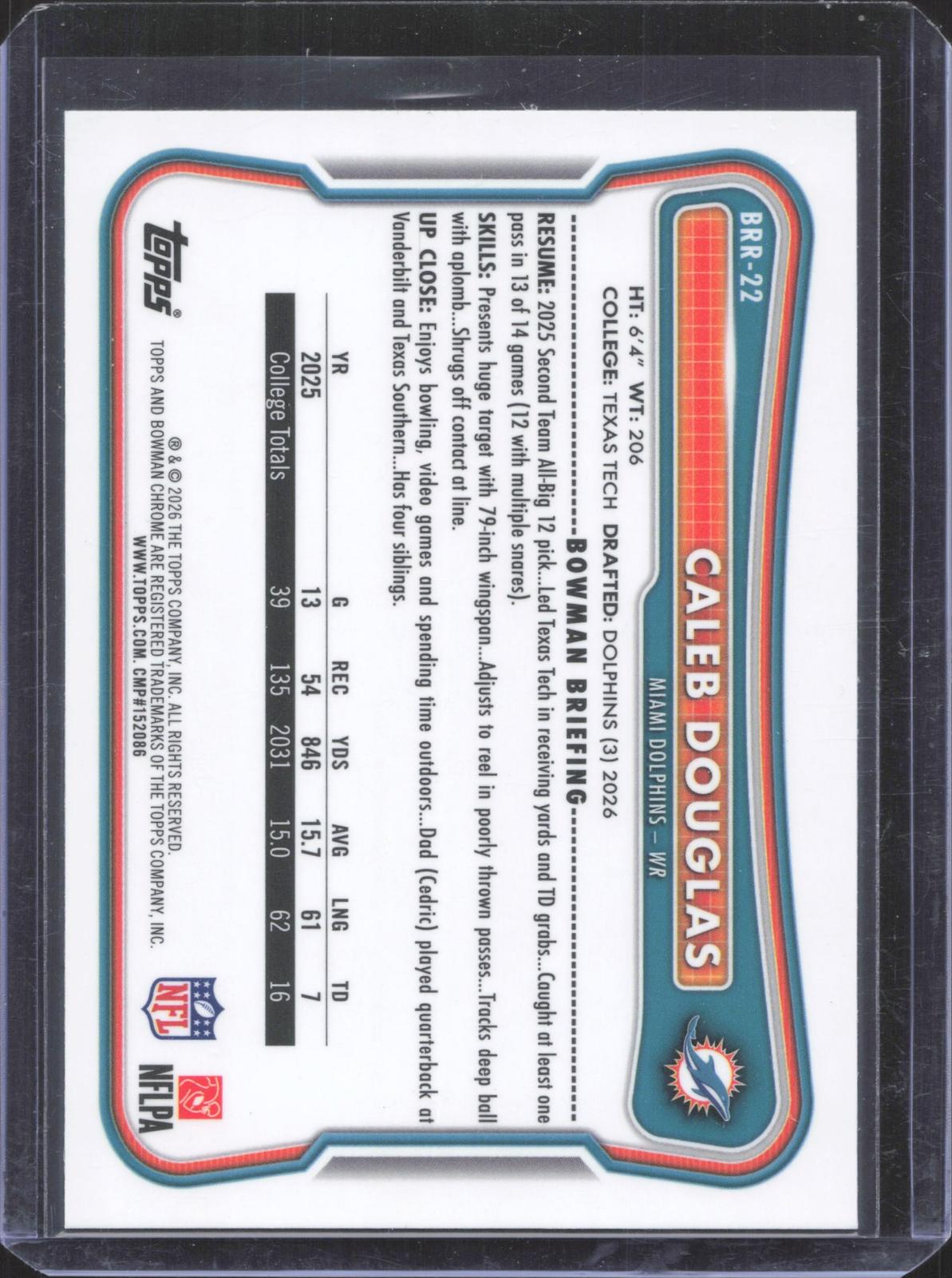 Bowman 2026 Bowman Caleb Douglas #BRR-22 Chrome Rookie Red RC Logo