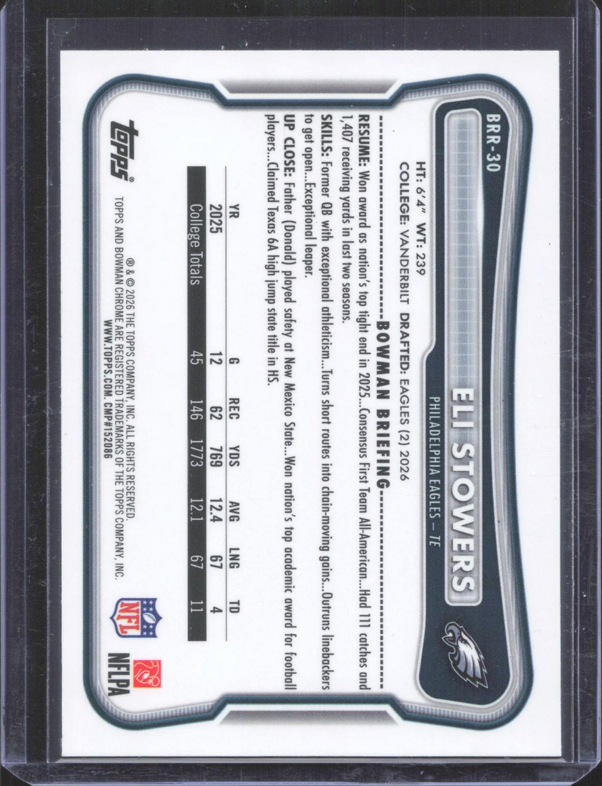 Bowman 2026 Bowman Eli Stowers #BRR-30 Chrome Rookie Red RC Logo