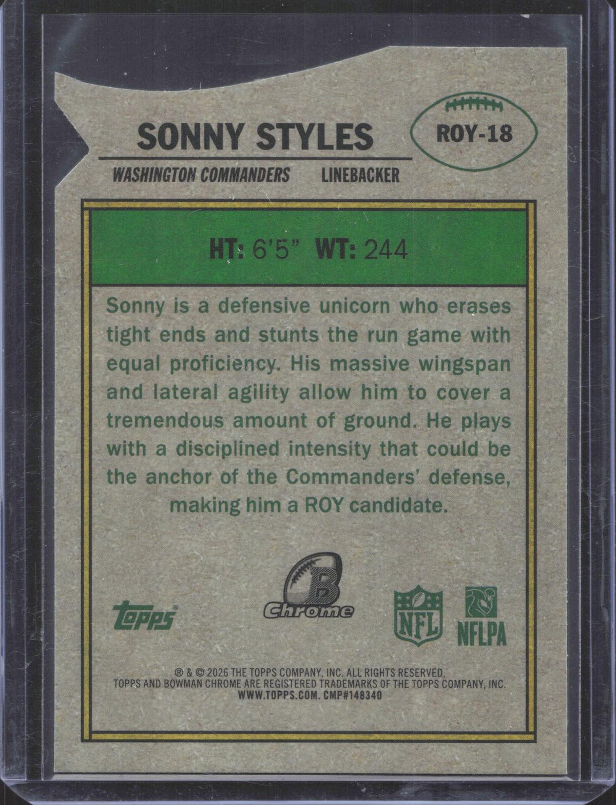 Bowman 2026 Bowman Sonny Styles #ROY-18 Rookie of the Year Favorites