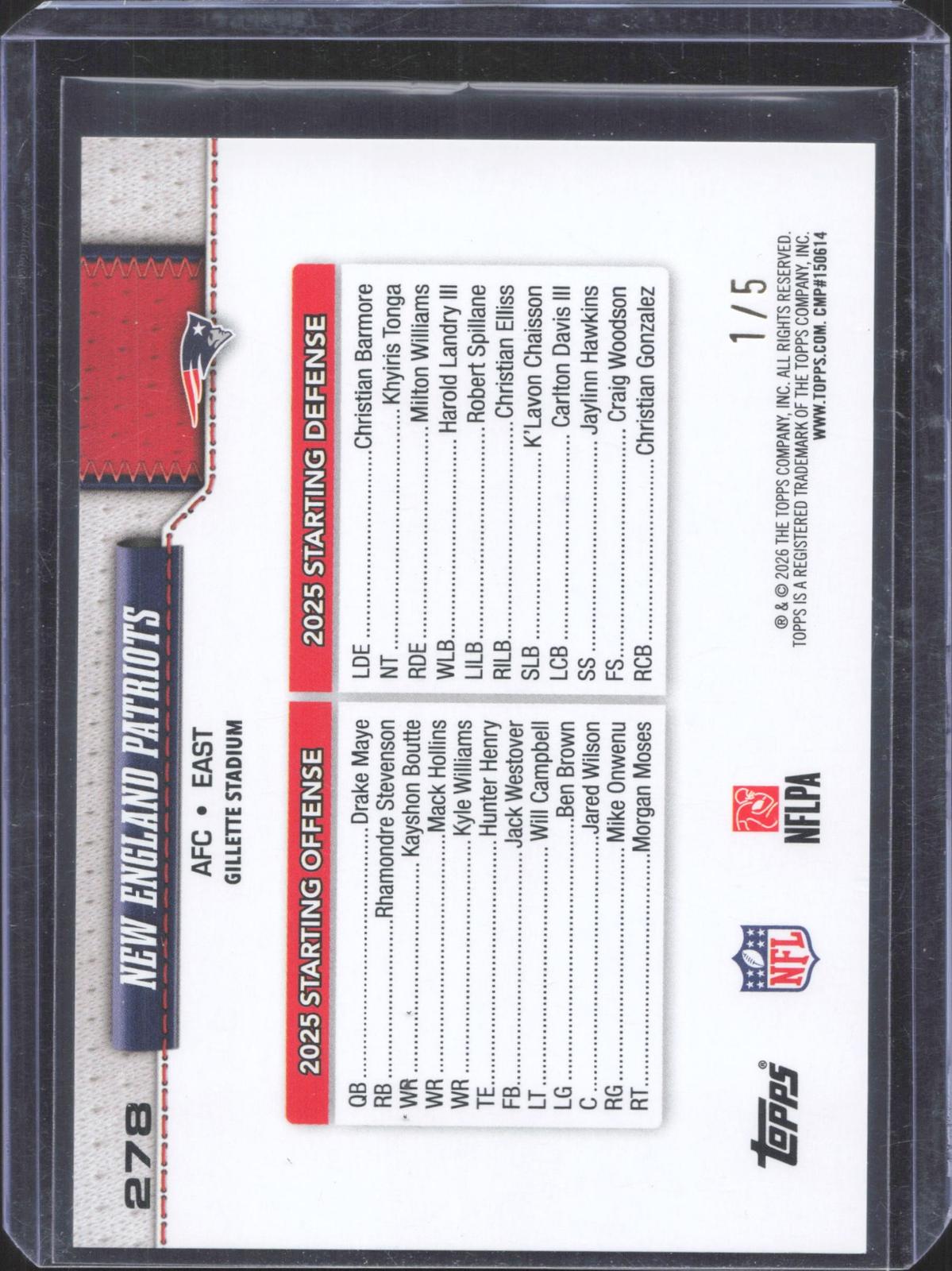 2026 Topps Flagship New England Patriots #278 Red Diamante Foil 1/5