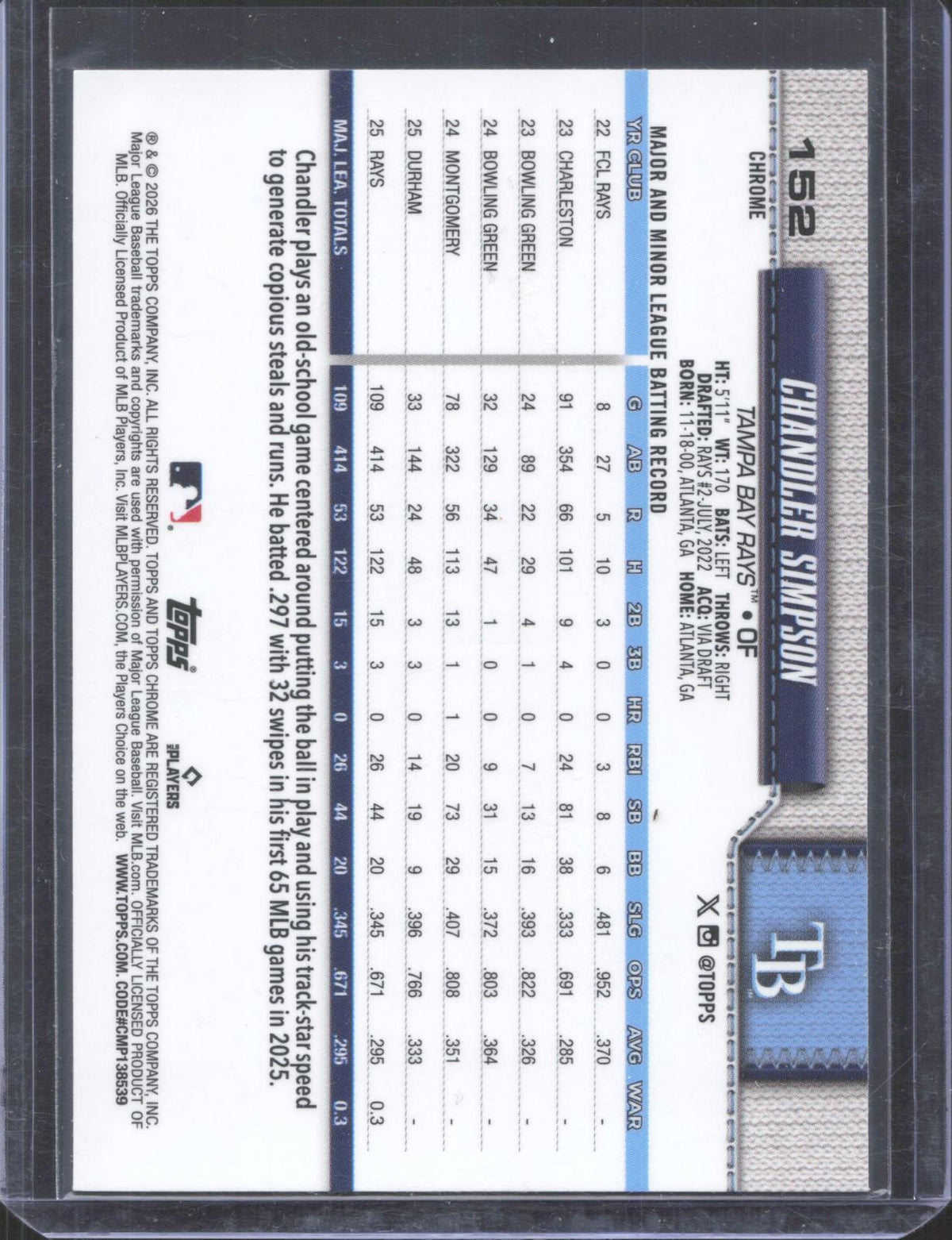 Topps 2026 Topps Chrome Chandler Simpson #152