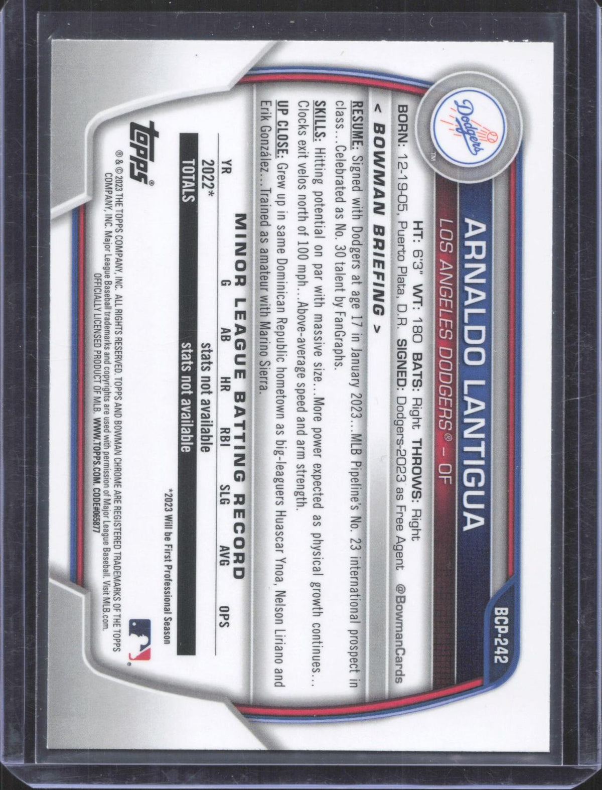 2023 Bowman Chrome Arnaldo Lantigua #BCP-242 Prospects Shimmer Refractor