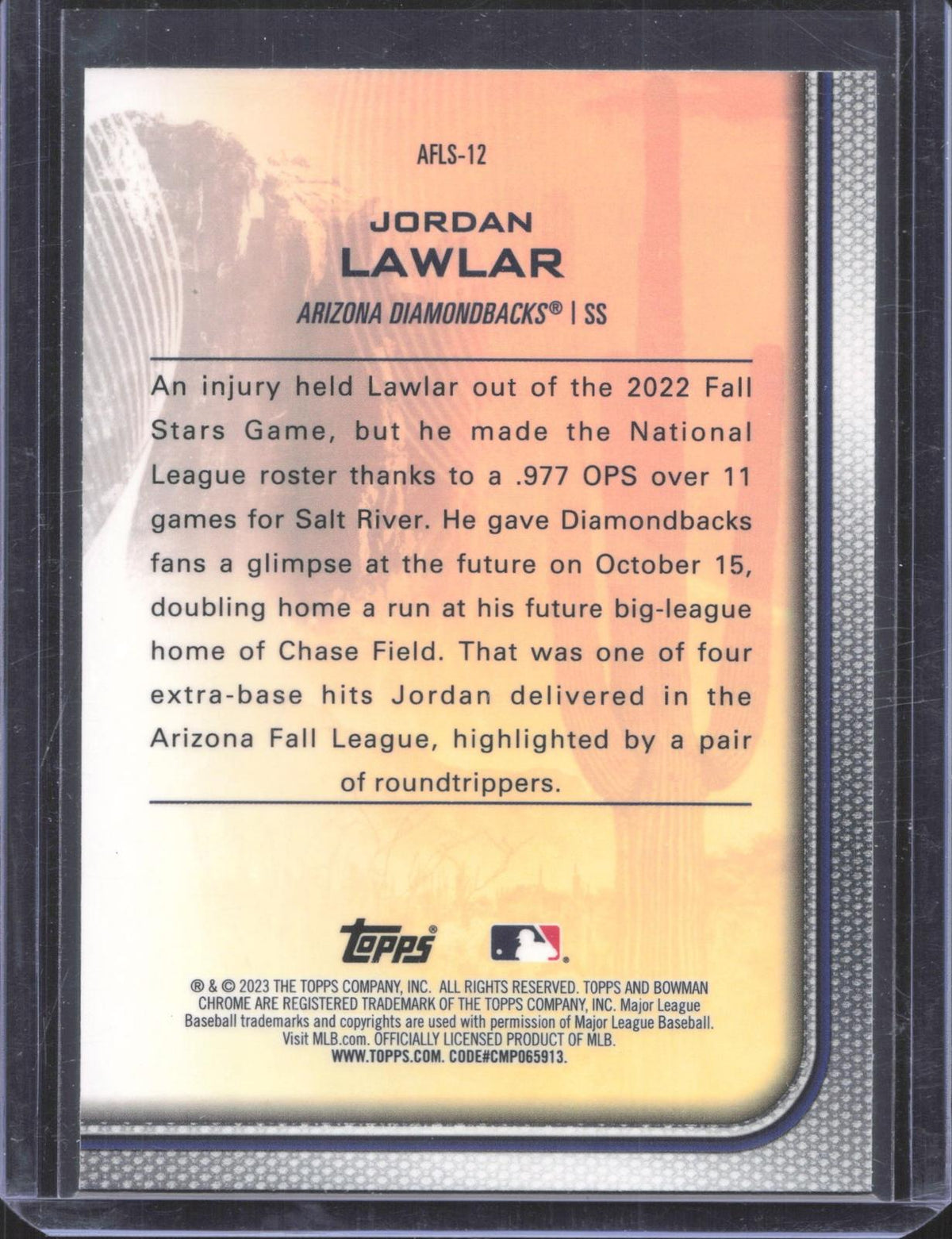 Bowman 2023 Bowman Chrome Jordan Lawlar #AFLS-12 2022 AFL Fall Stars